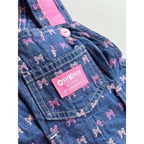 Vintage Girls' OSHKOSH B'GOSH Pink Bow Embroidered Blue Denim Overalls, Size 6 - Picture 4 of 15